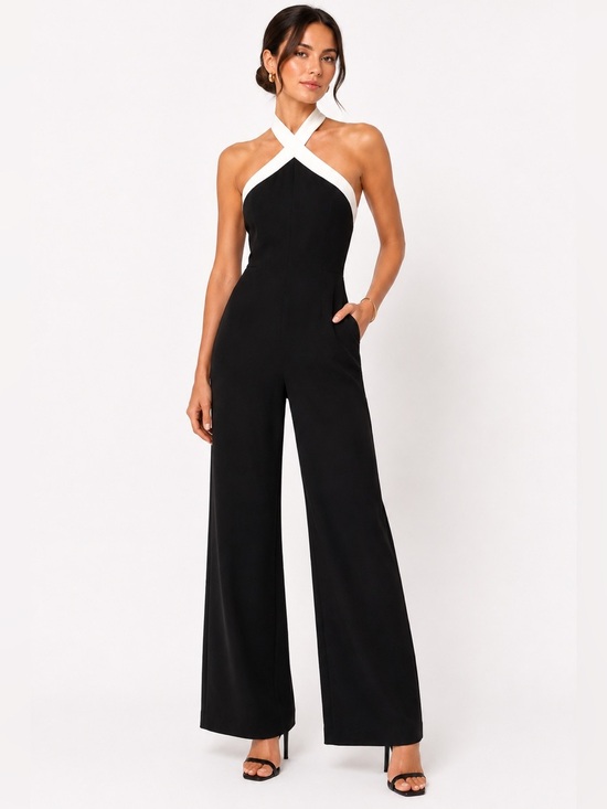 superdown Pants - Superdown Black White Halter Jumpsuit Size Large NWT
